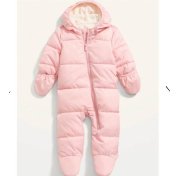 Old navy baby bunting snow suit 3/6m pink fleece lined - Picture 1 of 5